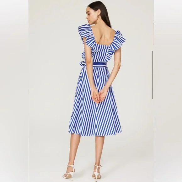 Ralph Lauren Striped Ruffled Shirt Dress Wrap Sleeveless Blue White Stripe Sz 4 - Picture 14 of 14